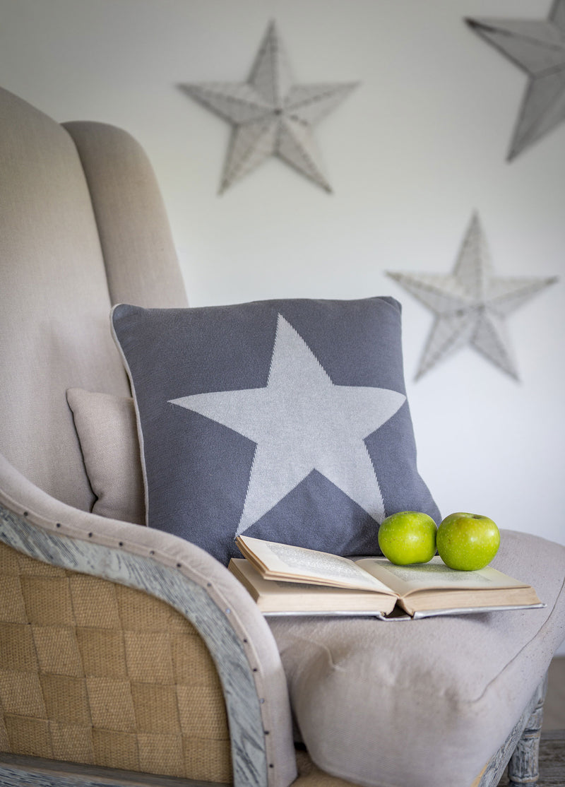 Light grey on dark grey reversible star cushion