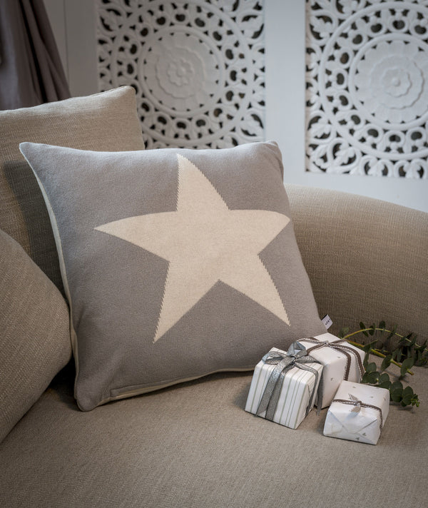 Cream Dove star on light grey reversible cushion