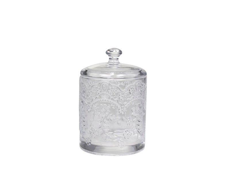 Floral embossed Glass jar with lid